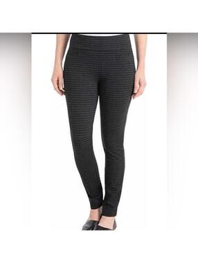 Dash Black Stretch Pants Women L Grid Pattern Elastic Waist Tapered
